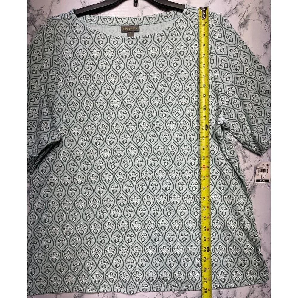 Style & Co Plus 3X Minty Turquoise Elbow Sleeve Tee Shirt 60% Cotton 40% Polyest - Picture 3 of 9